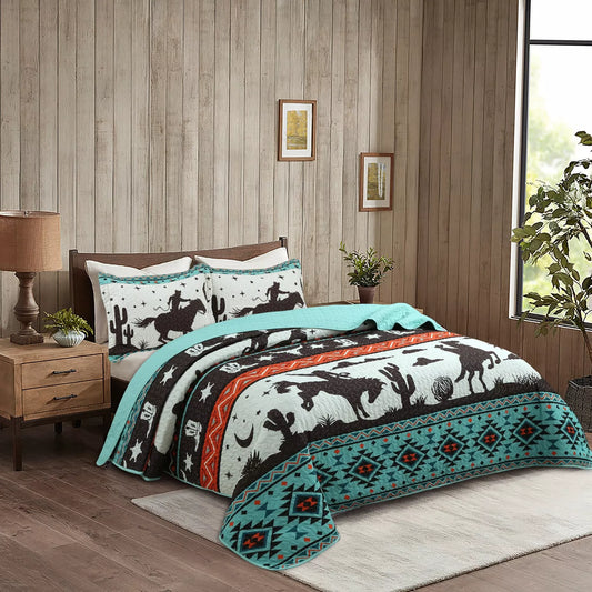 3 Piece Teal Cowboy Bedding