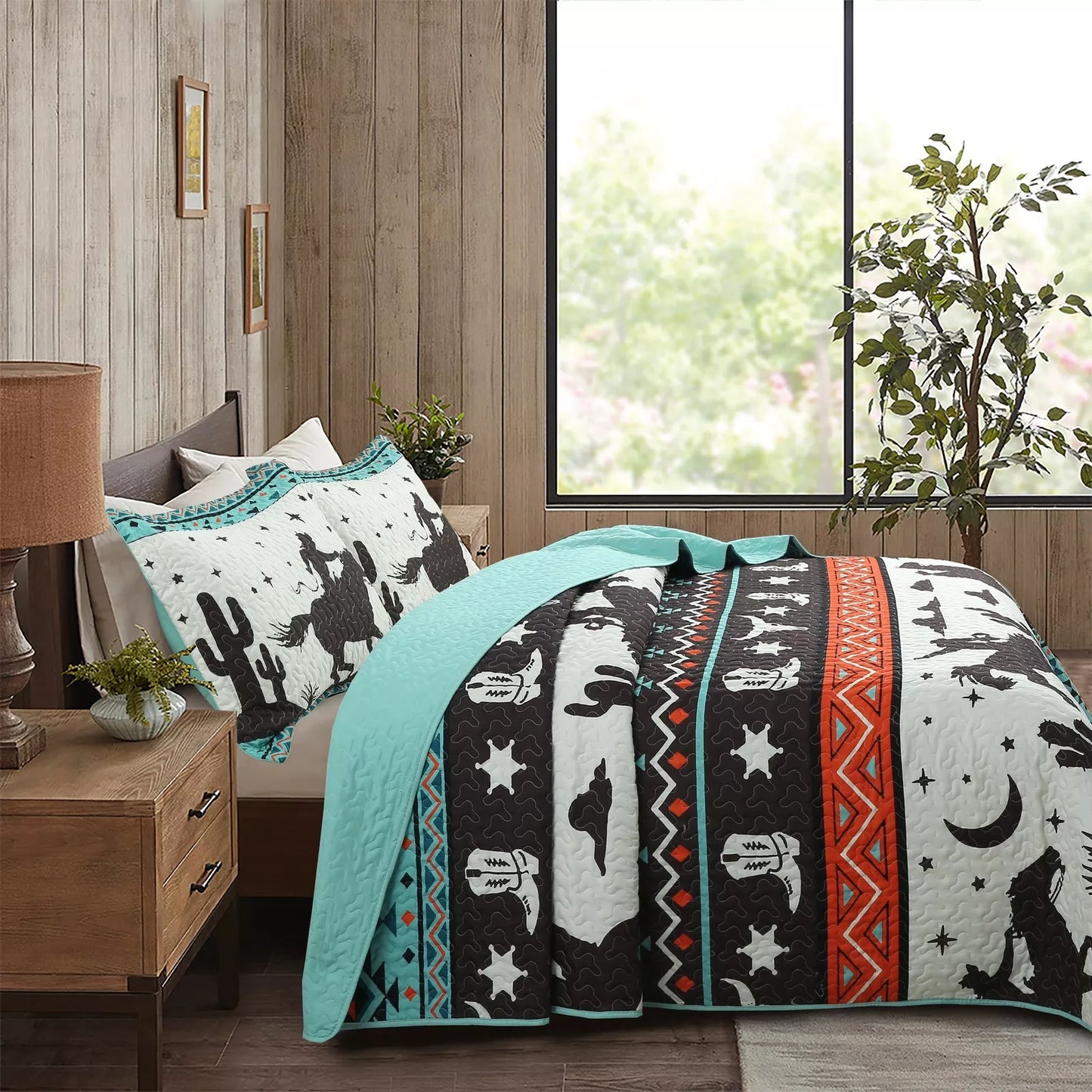 3 Piece Teal Cowboy Bedding
