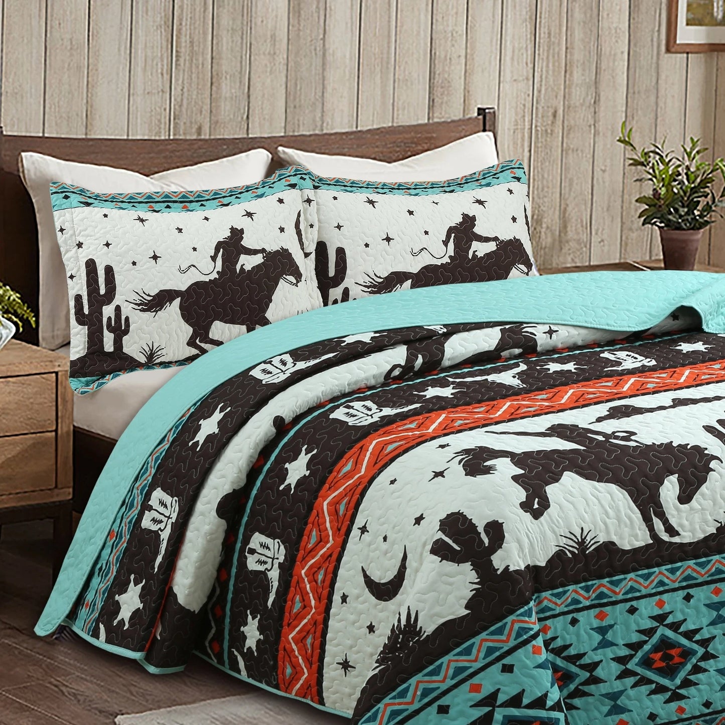 3 Piece Teal Cowboy Bedding