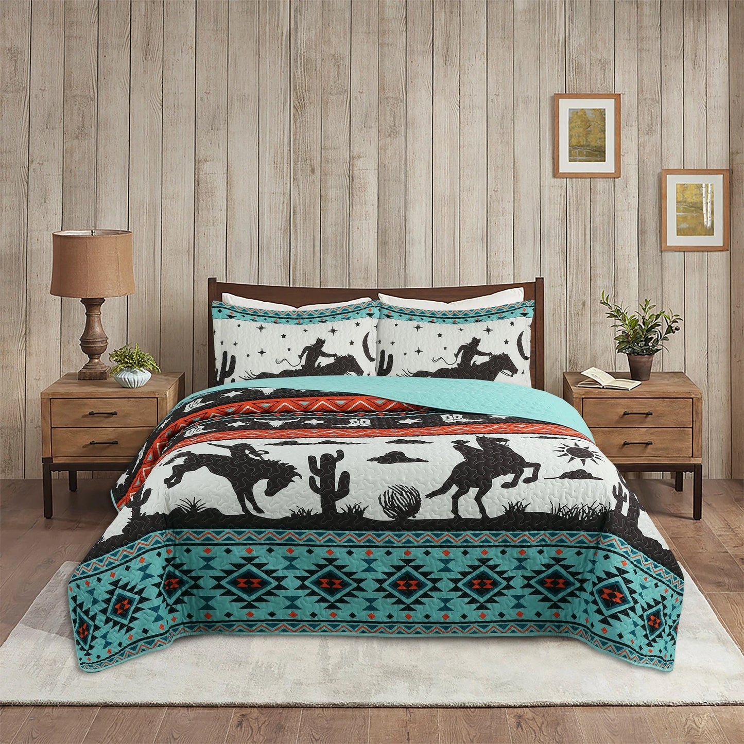 3 Piece Teal Cowboy Bedding